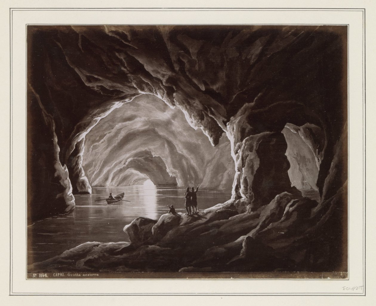 Fotoreprodukce (pravděpodobně) kresby Modré jeskyně na Capri CAPRI. Grotta azzurra (název na objektu) od Anonymous