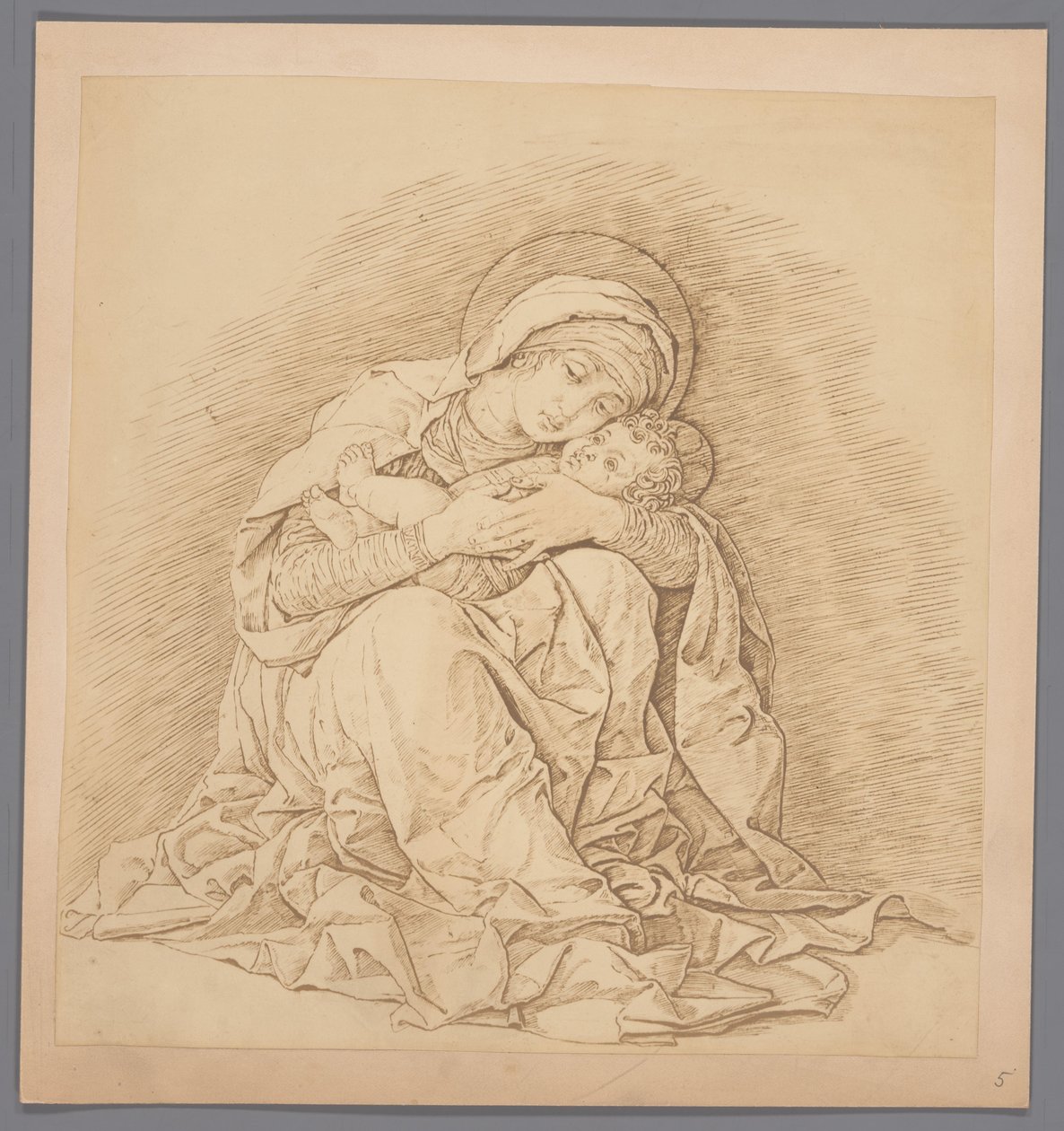 Fotoreprodukce rytiny Sedící panna a dítě od Andrea Mantegna od Anonymous