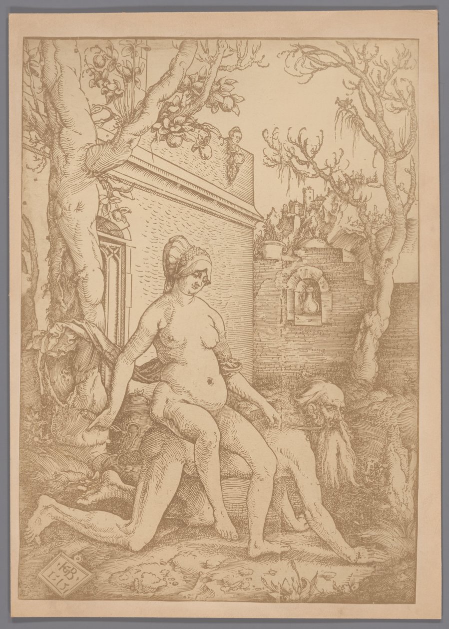 Fotoreprodukce dřevorytu Aristotela a Phyllis od Hanse Baldunga Griena od Anonymous
