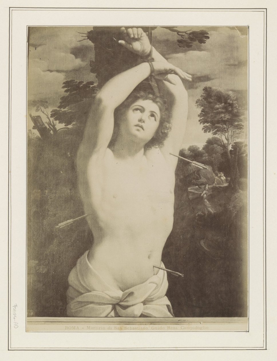 Fotoreprodukce obrazu Guida Reniho, zobrazující mučednickou smrt svatého Šebestiána ROMA - Martirio di San Sebastiano, Guido Reni. Campidoglio (název na objektu) od Anonymous