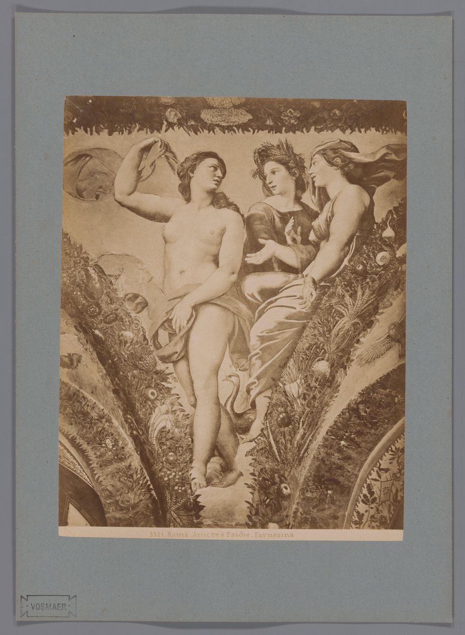 Fotoreprodukce fresky Amor en Psyche v Loggia di Psiche, Villa Farnesina te Rome Řím. Amor a Psyché. Farnesina (titul na objektu) od Anonymous