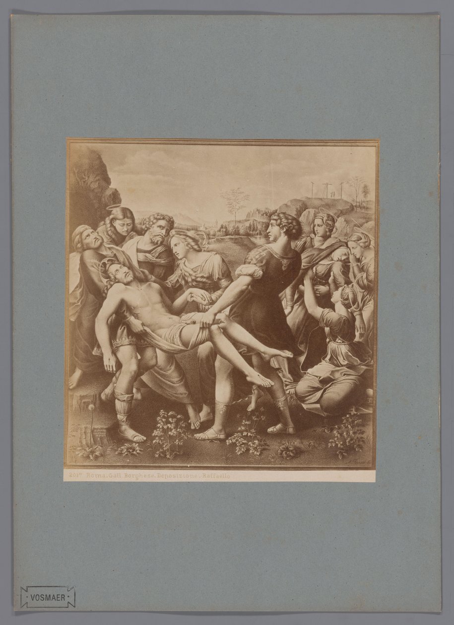 Fotoreprodukce obrazu Sestup z kříže od Raphaela, ve sbírce Galleria Borghese v Římě Romové. Žluč. Borghese. Vklad. Raffaello (název na objektu) od Anonymous