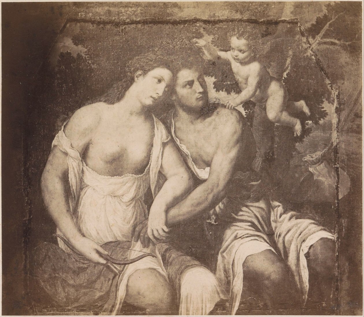 Fotoreprodukce obrazu Venuše a Adonis po Paris Bordone Paříž Bordone. Venuše a Adonis (název na objektu) Kaiserl. Konigl. Galerie ve Vídni (název série na objektu) od Anonymous