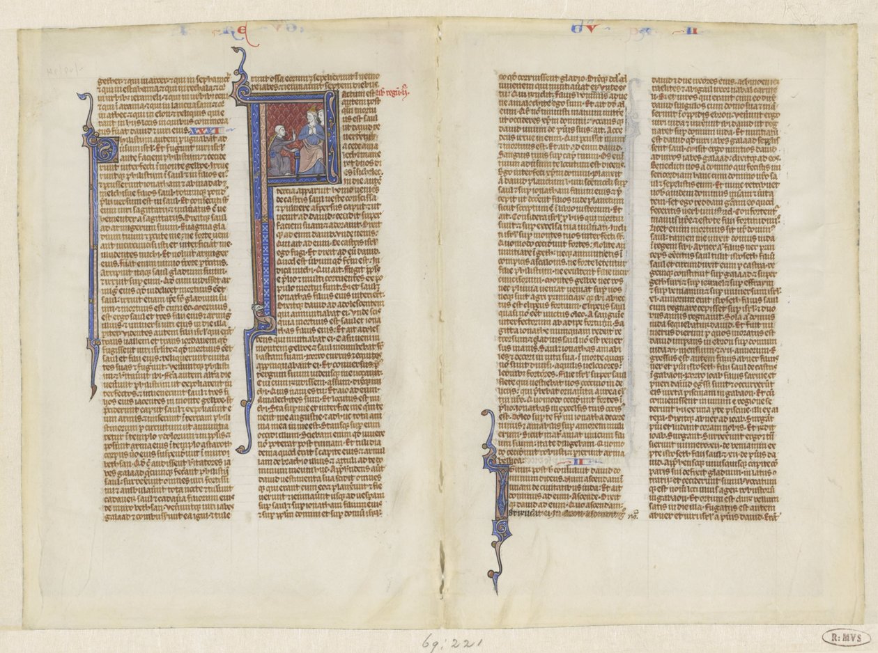 Fragment z bible, kniha králů, kapitola 2: David klečí před Saulem od Anonymous
