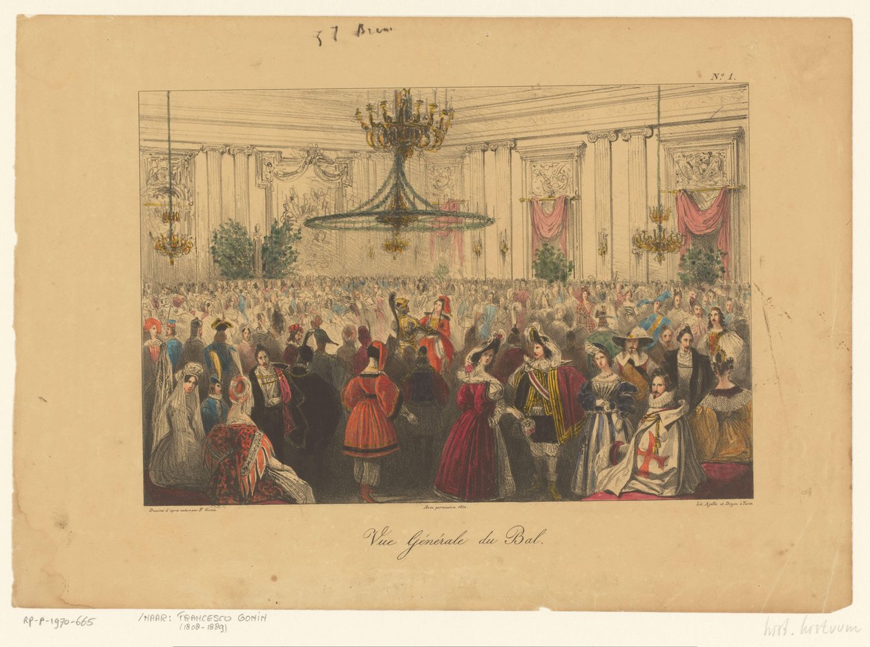 Téměř kostýmovaný, 1834 Vue Générale du Bal (název na objektu) od Anonymous