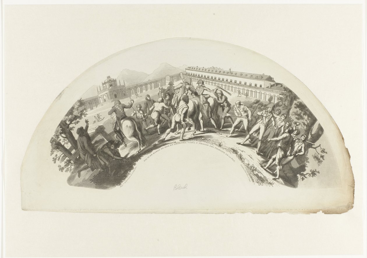 Zajetí Manuela de Godoy francouzskými jednotkami v Madridu 19. března 1808 Snímek 19. de Marzo de 1808. A Aranjuez. Caida y Prision del Principe de la Paz (název na objektu) od Anonymous