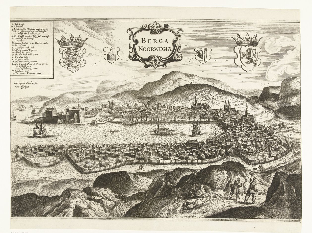 Pohled na Bergen (Norsko), 1665 Berga Norway (název na objektu) od Anonymous