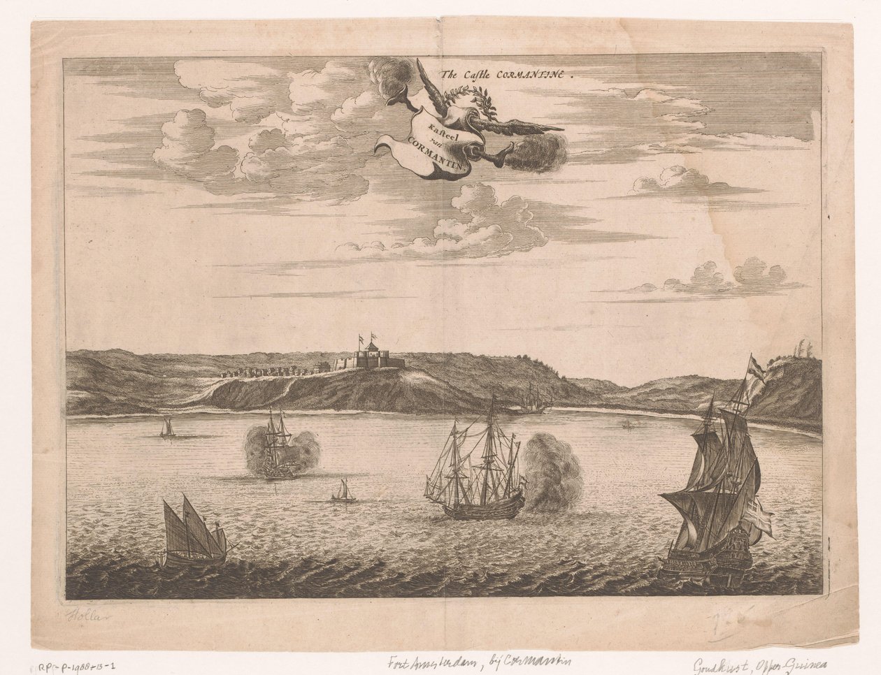 Pohled na Fort Amsterdam v Ghaně z vody The Castle Cormantine / Castle of Cormantin (název na objektu) od Anonymous
