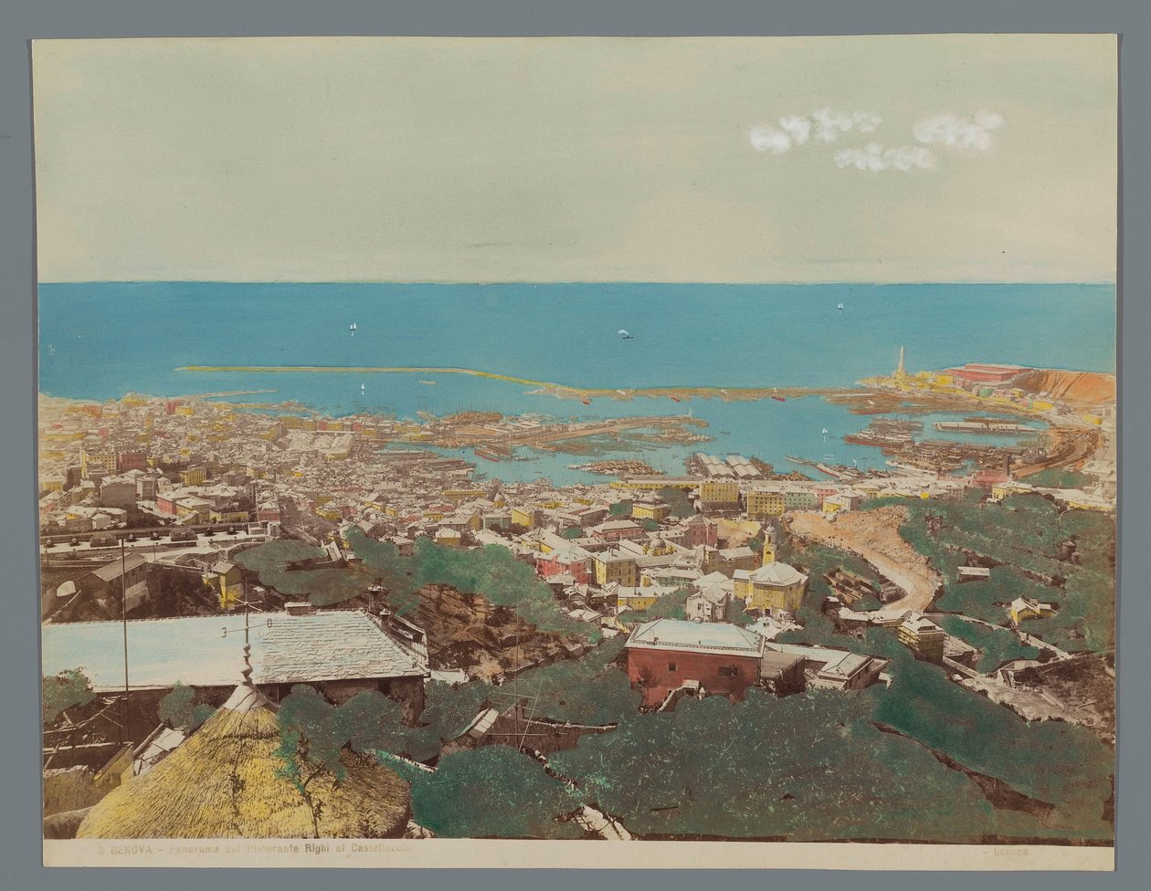 Pohled na Janov a Lingurské moře, Itálie Panorama údolí Ristorante Righi al Castellaccio (název na objektu) Genova (název série na objektu) od Anonymous