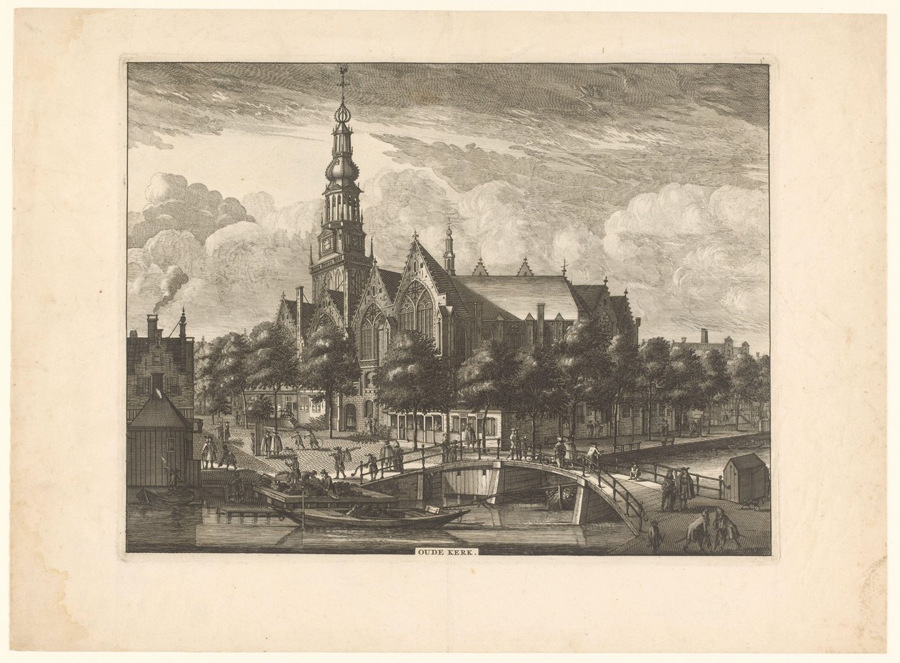 Pohled na Oude Kerk v Amsterdamu z Oudezijds Voorburgwal Starý kostel (název na objektu) od Anonymous