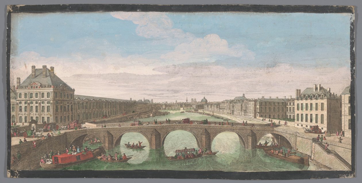 Pohled na Pont Royal přes řeku Seinu v Paříži, při pohledu na Pont Neuf Vuë Privé de Paris, cena du Pont Royal vzhledem k le Pont Neuf (název na objektu) od Anonymous