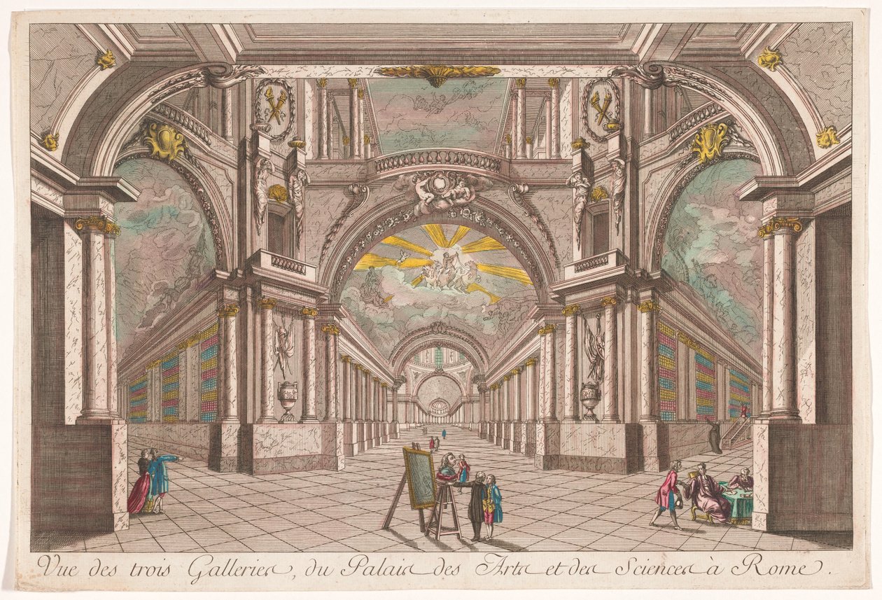 Pohled na tři galerie Paláce umění a vědy v Římě Vue des trois galleries, du Palais des Arts et des Sciences à Rome (název na objektu) od Anonymous