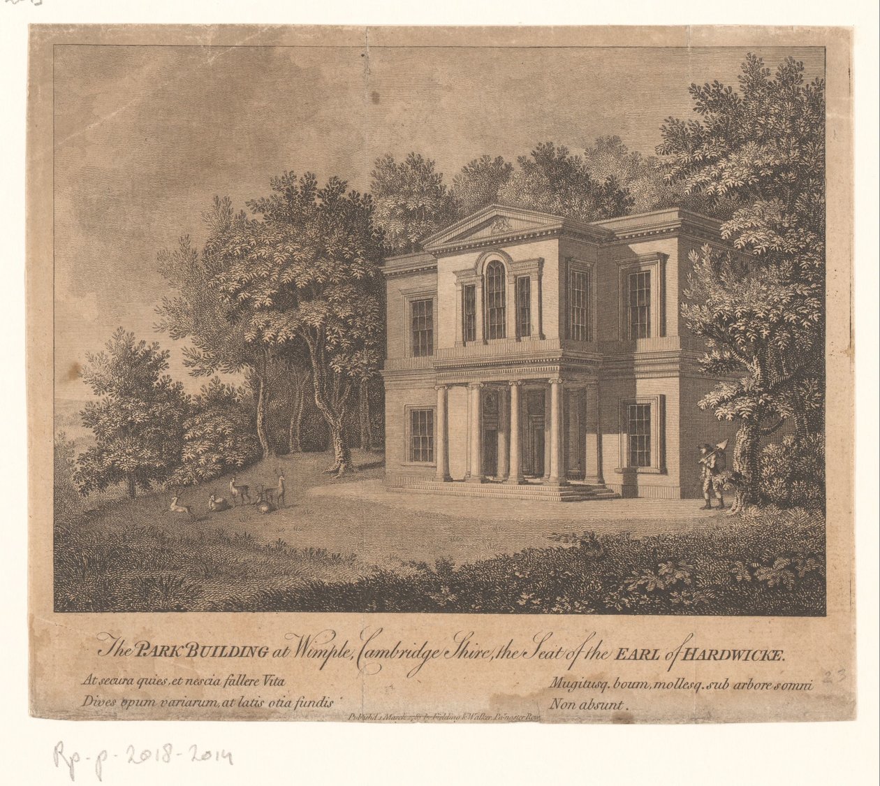 Pohled na budovu v panství Wimpole Estate Budova parku ve Wimple, Cambridge Shire, sídlo hraběte z Hardwicke (název na objektu) od Anonymous
