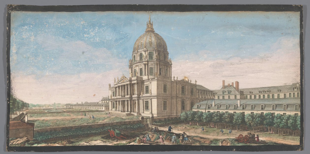 Podívejte se na Hotel des Invalides te Parijs Pohled na průčelí kopule kostela a část budov Hôtel Royal des Invalides (název na objektu) od Anonymous