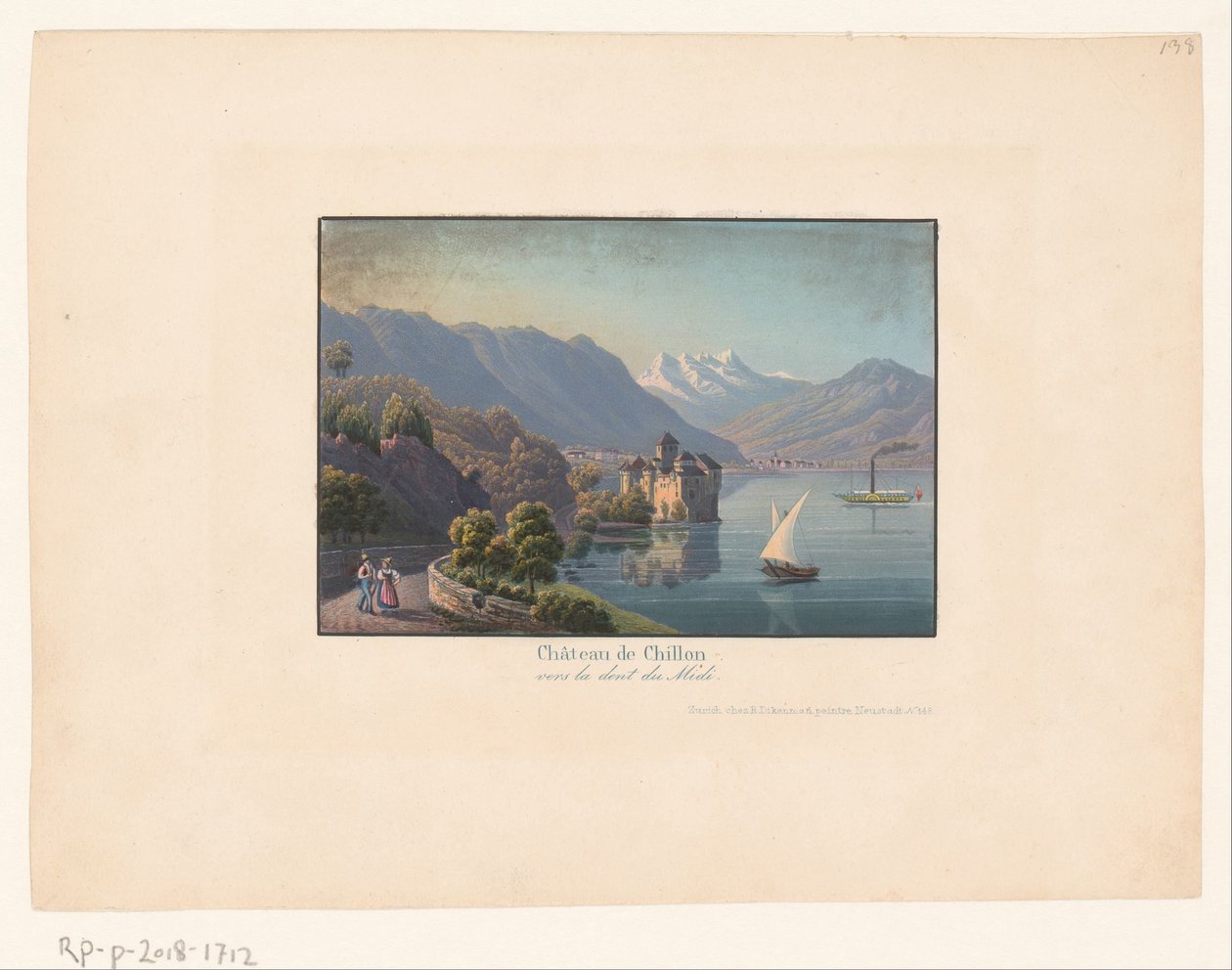 Pohled na hrad Chillon kasteel Châteay de Chillon vers la dent du midi (název na objektu) od Anonymous
