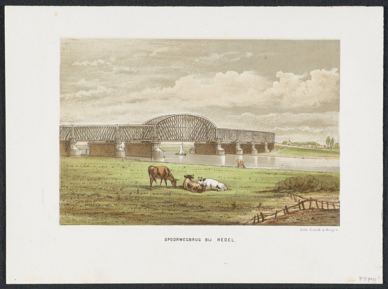 Železniční most Hedelse přes Maas, 1870 Železniční most v Hedel (titul na objektu) Hlavní železniční mosty v Nizozemsku (název série) od Anonymous