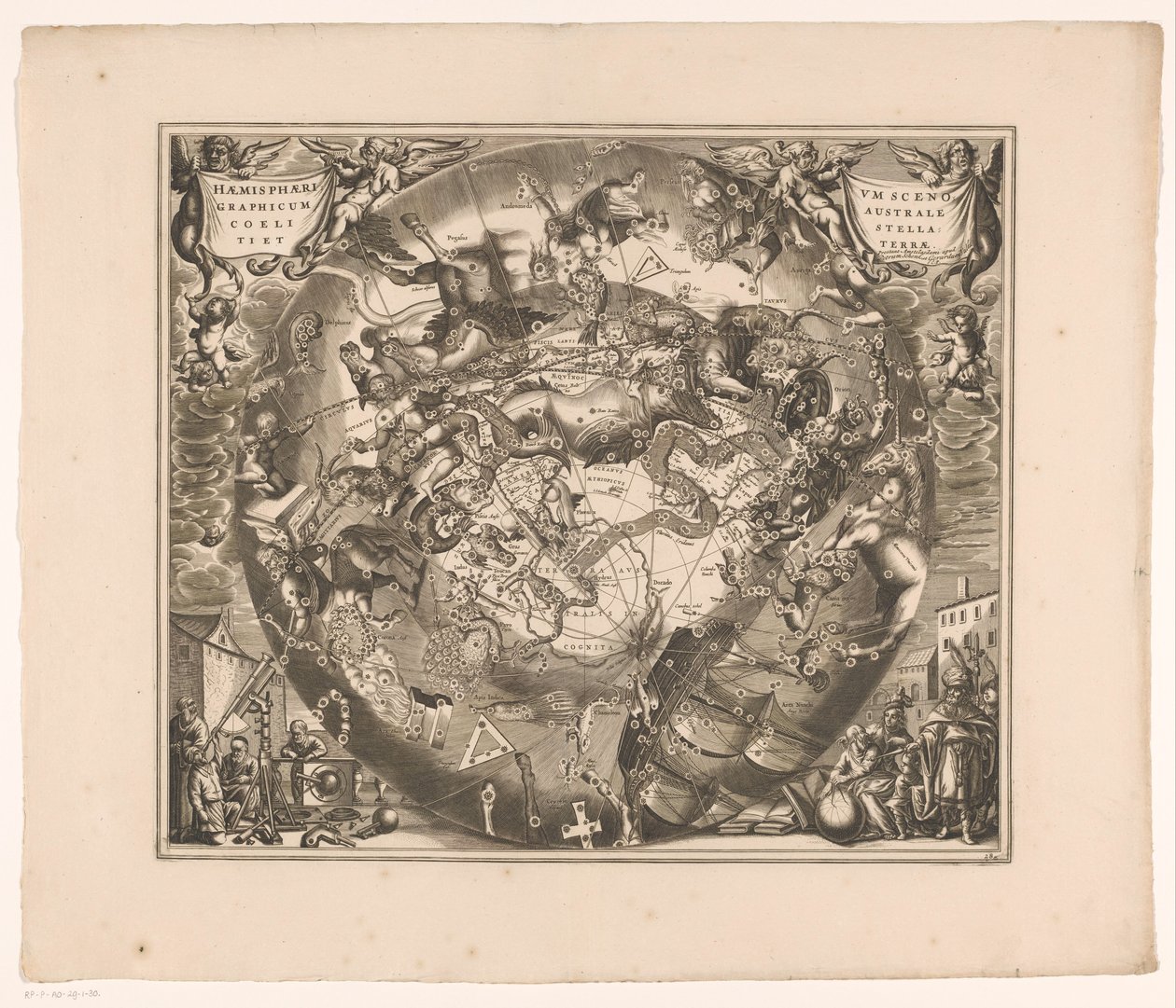 Mapa oblohy s jižními souhvězdími Haemisphaerium scenographicum australe coeli stellati et terrae (název na objektu) od Anonymous