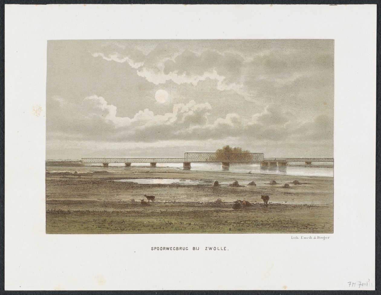 Železniční most IJssel Zwolle, 1864 Železniční most poblíž Zwolle (název na objektu) Hlavní železniční mosty v Nizozemsku (název série) od Anonymous