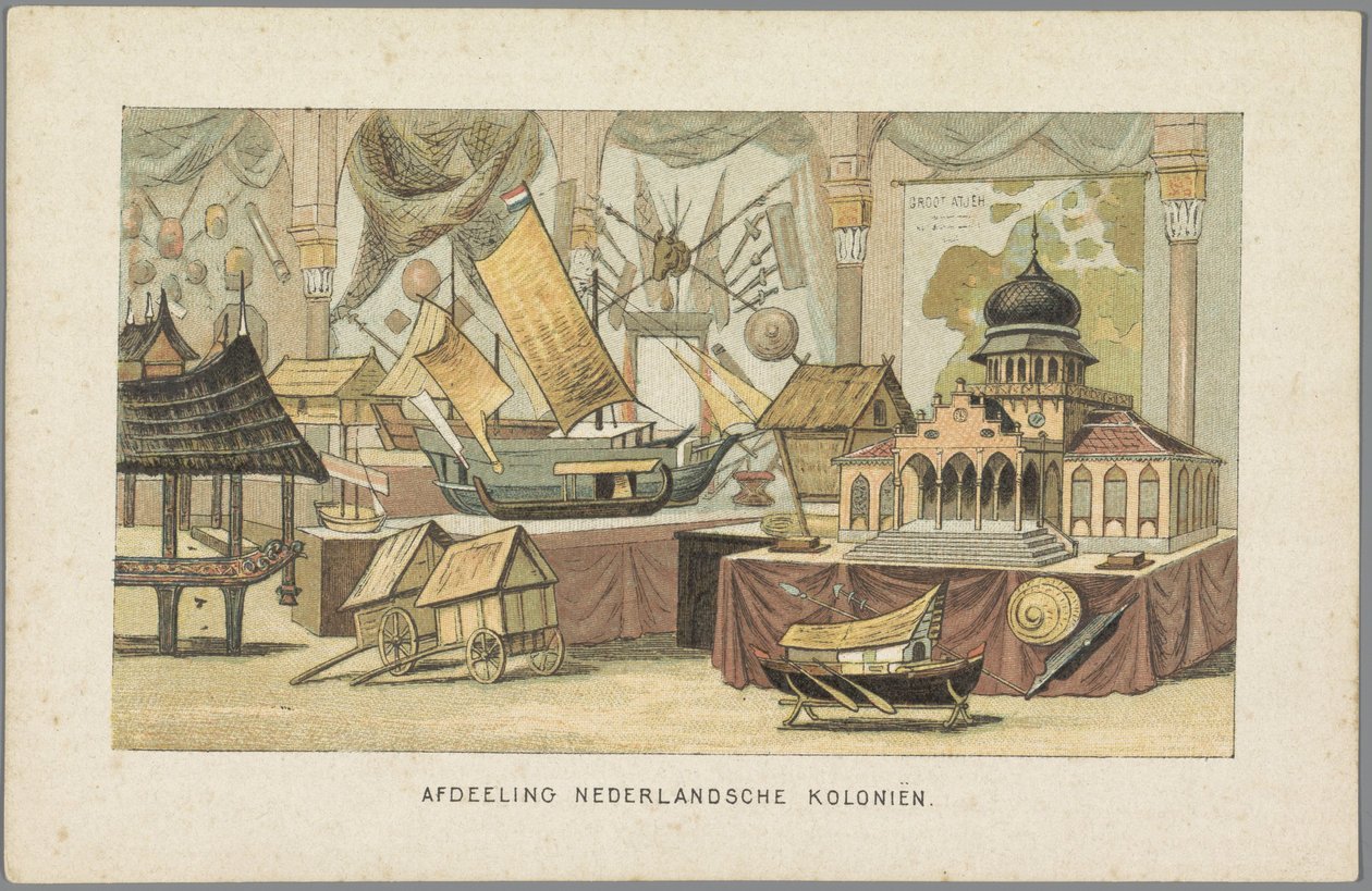 V budově holandských kolonií na Světové výstavě v Amsterdamu, 1883 Oddělení holandských kolonií (název na objektu) Vzpomínka na Amsterdam v roce 1883 (název série na objektu) od Anonymous