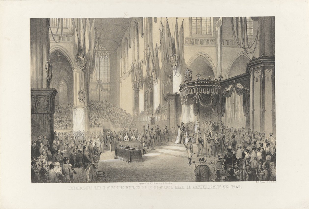 Inaugurace Jeho Veličenstva krále Willema III. v Nieuwe Kerk, Amsterdam, 13. května 1849 (název na předmětu) od Anonymous