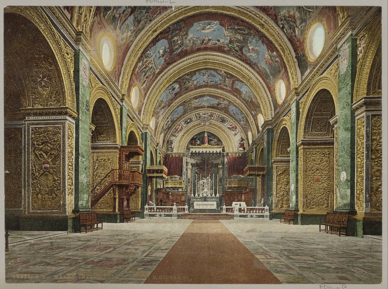 Interieur van de Sint-Janskathedraal ve Vallettě Malta. Interiér katedrály S. Giovanni (název na objektu) od Anonymous