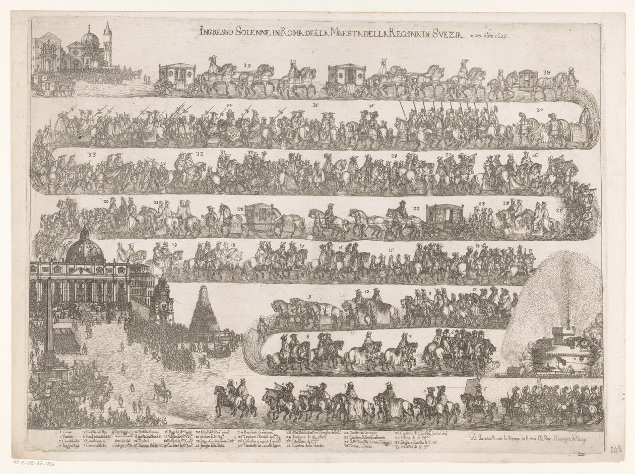 Vstup švédské královny Kristiny do Říma Ingresso Solenne v Římě della Maestra della Regina di Svezia ai 23 xbre 1655 (název na objektu) od Anonymous