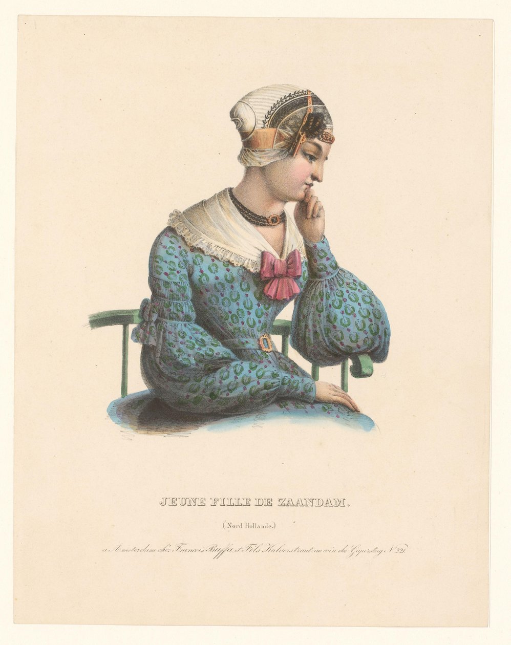 Mladá žena v tradičním kroji ze Zaandamu Jeune fille de Zaandam (Nord Hollande) (název na objektu) od Anonymous
