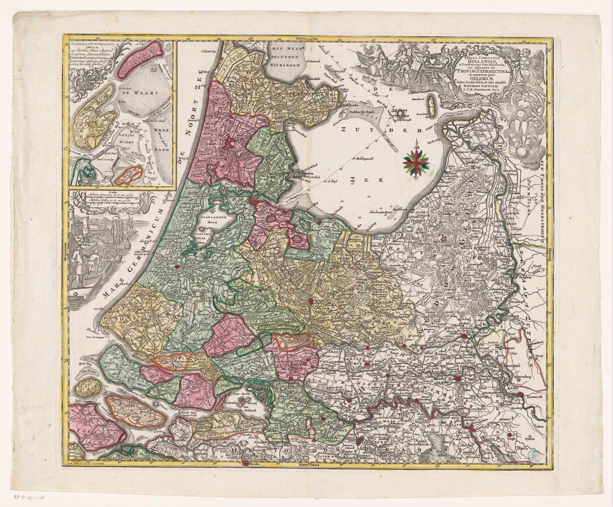 Kaart van Holland, Utrecht a een deel van Gelderland Tabulka hrabství Holandska rozdělená mezi jejich gubernie (...) (název na předmětu) od Anonymous