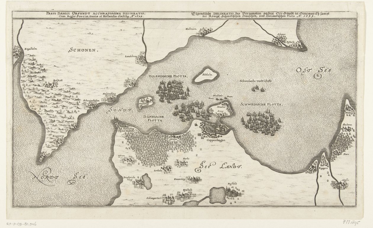 Kaart van de zeeslag tussen de Zweedse en Deense vloten in de Belt, 1644 Nejpřesnější mapa dánského Orsundtského průlivu s králem Švédska, Dánska a Holandska classibg. Ao. 1644 (název na objektu) Průsmyky Eigentliche Delineatio des Berumpten Or. Sündt v De od Anonymous