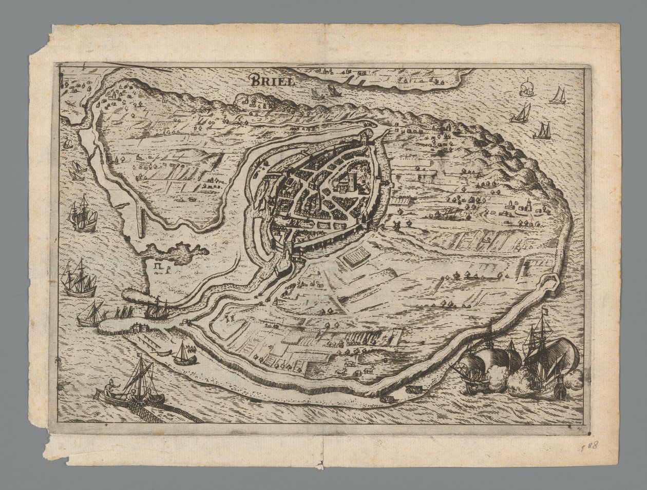 Mapa ostrova Voorne a mapa Brielle, 1572 Briel (název na objektu) od Anonymous