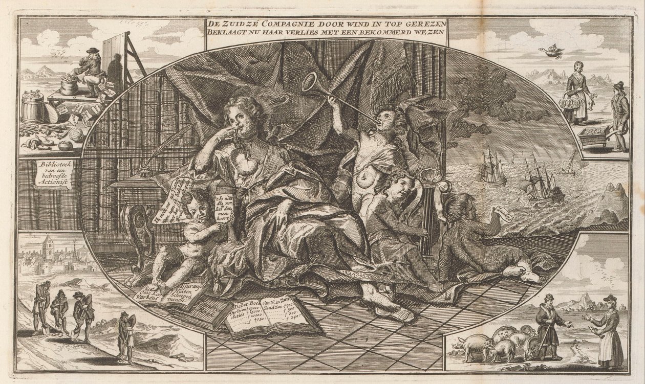 Stížnost společnosti South Seas Company, 1720 Společnost Zuidzé stoupá větrem na vrchol / Nyní naříká nad svou ztrátou s dotčeným tvorem (titul na předmětu) The Great Scene of Folly (název série) od Anonymous