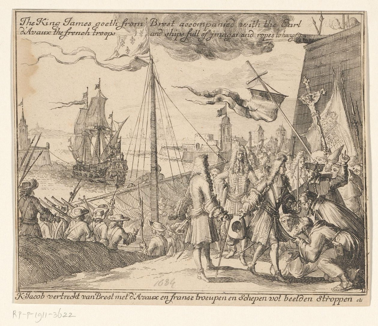 Král Jakub II. odjíždí s francouzskými vojáky z Brestu do Irska, 1689 Král Jakub jede z Brestu v doprovodu hraběte d