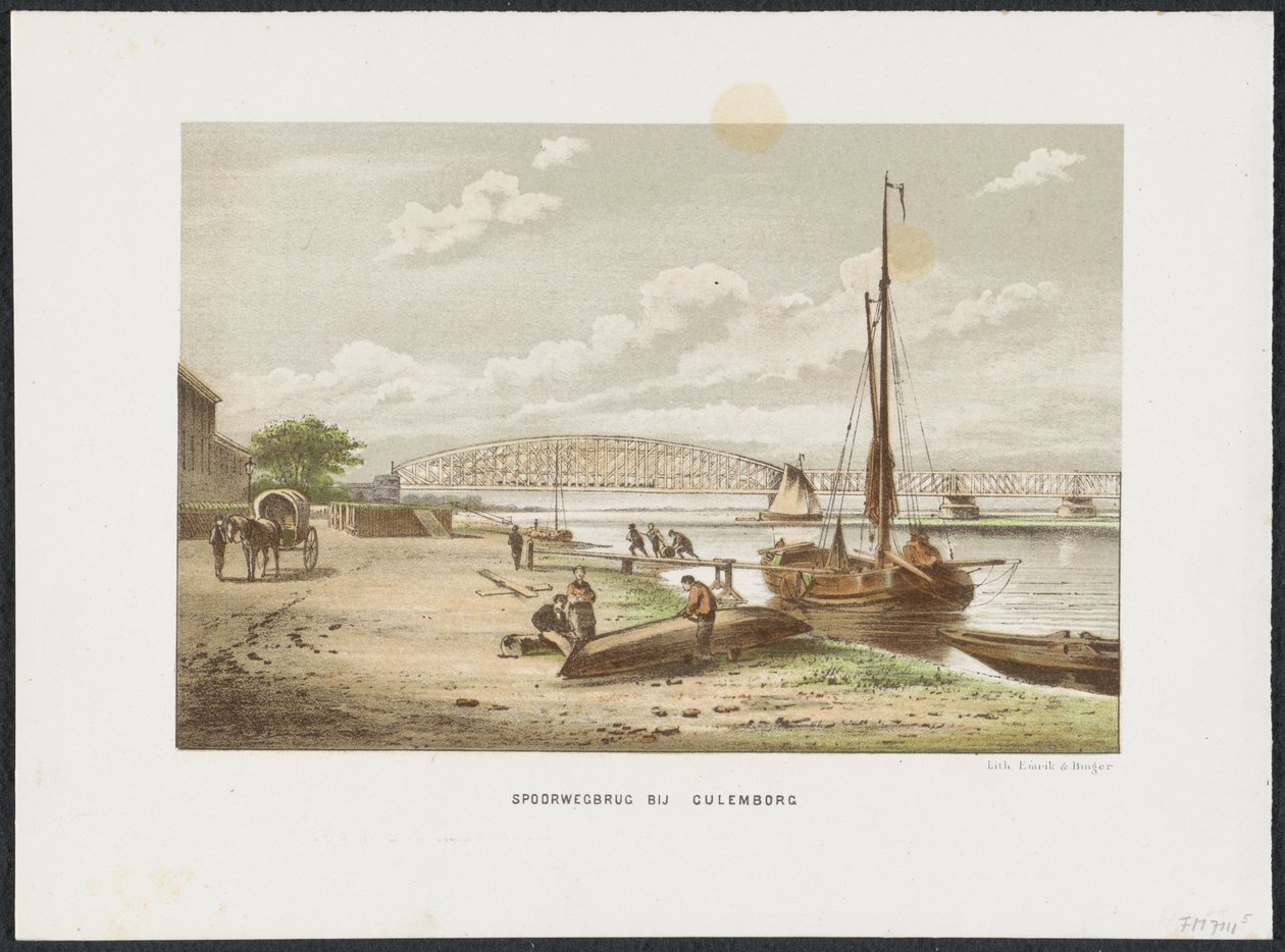 Železniční most Kuilenburg poblíž Culemborg, 1868 Železniční most v Culemborgu (název na objektu) Hlavní železniční mosty v Nizozemsku (název série) od Anonymous