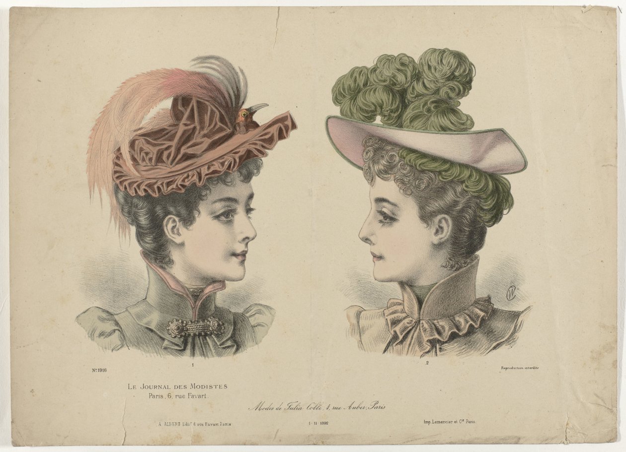 Le Journal des Modistes, 1-11-1892, No. 1916: Modes de Julia Coll (...) od Anonymous