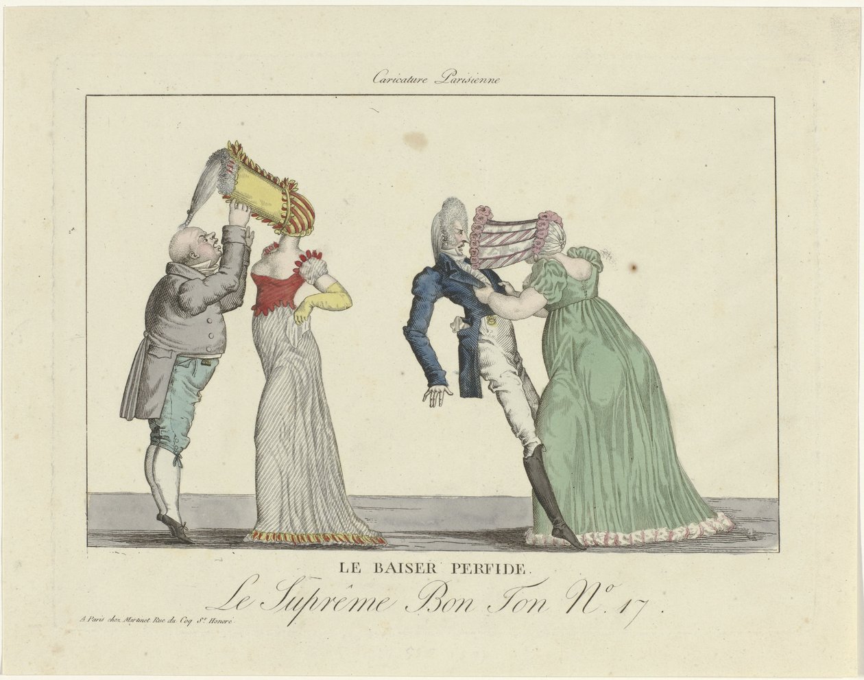Nejvyšší Bon Ton. Karikatura Parisienne, 1800-1815, č. 17: Zrádný polibek. od Anonymous