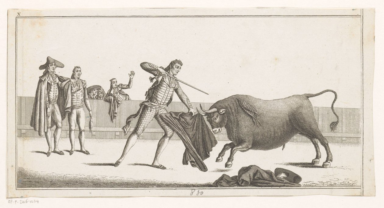 Matador vyzývá býka Coleccion de las principales suertes de una corrida de toros (název série na objektu) Sbírka nejdůležitějších býčích manévrů (název série) od Anonymous