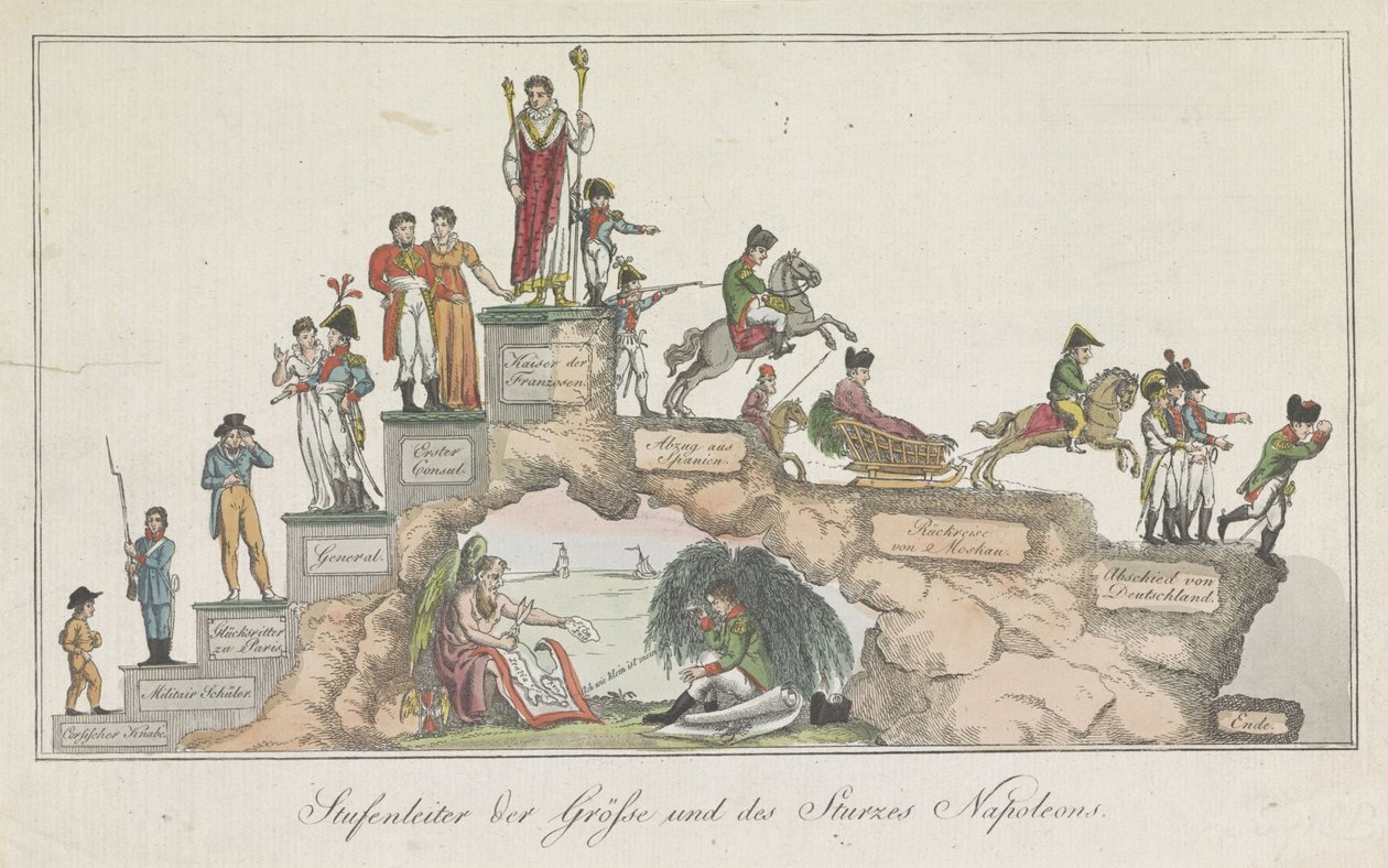 Napoleonův levenstrap, 1814 Ladder of Greatness and Fall of Napoleon (název na předmětu) od Anonymous