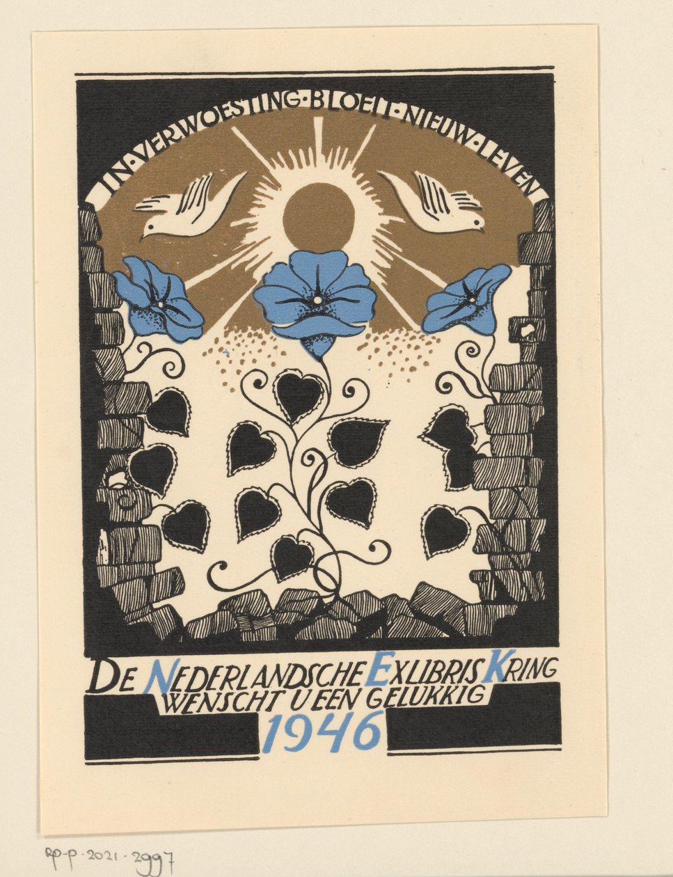 Novoroční přání pro rok 1946 od holandského kroužku exlibris od Anonymous