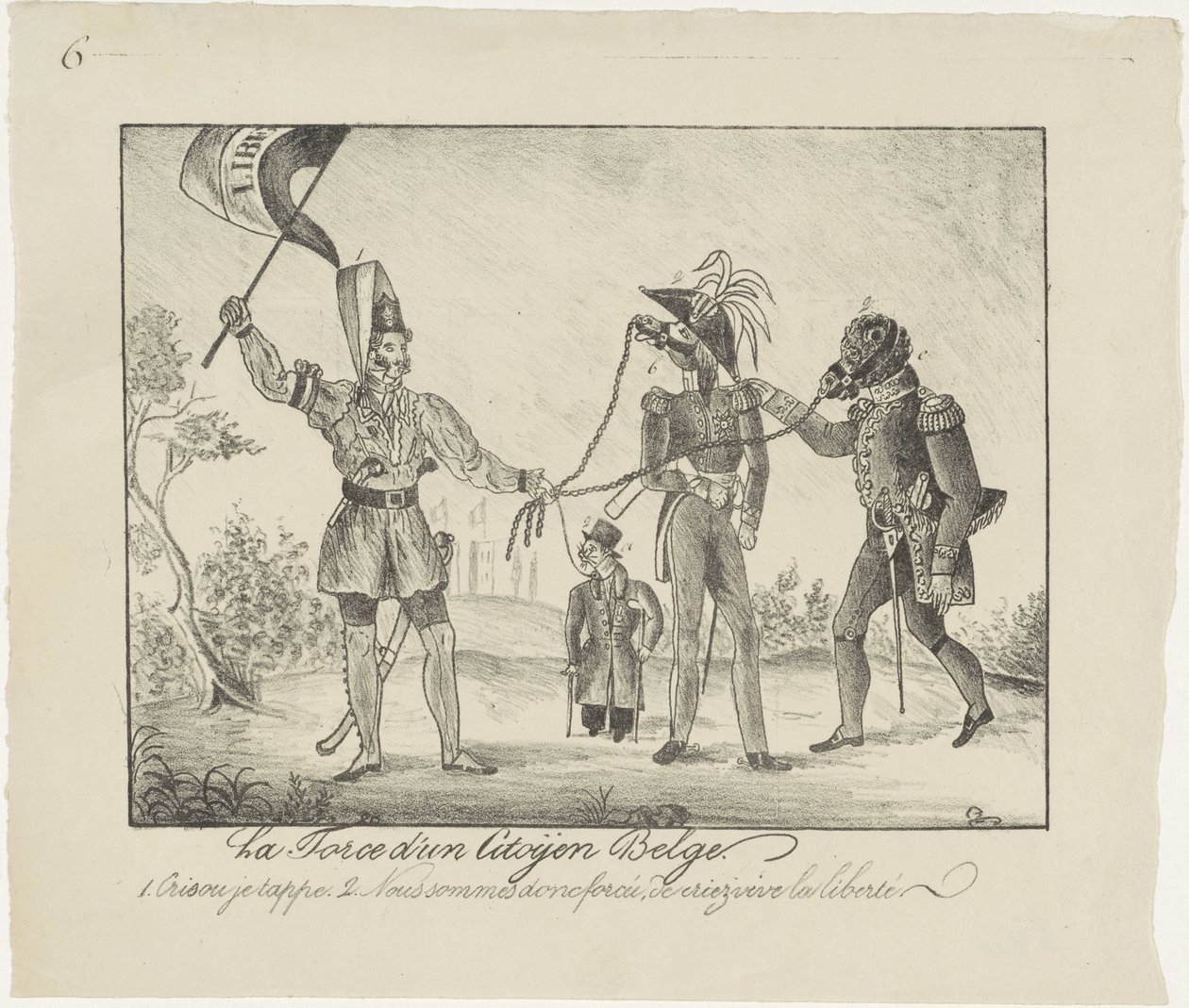 Vzpurný Belgičan drží Holanďany na řetězu, 1830 La force d