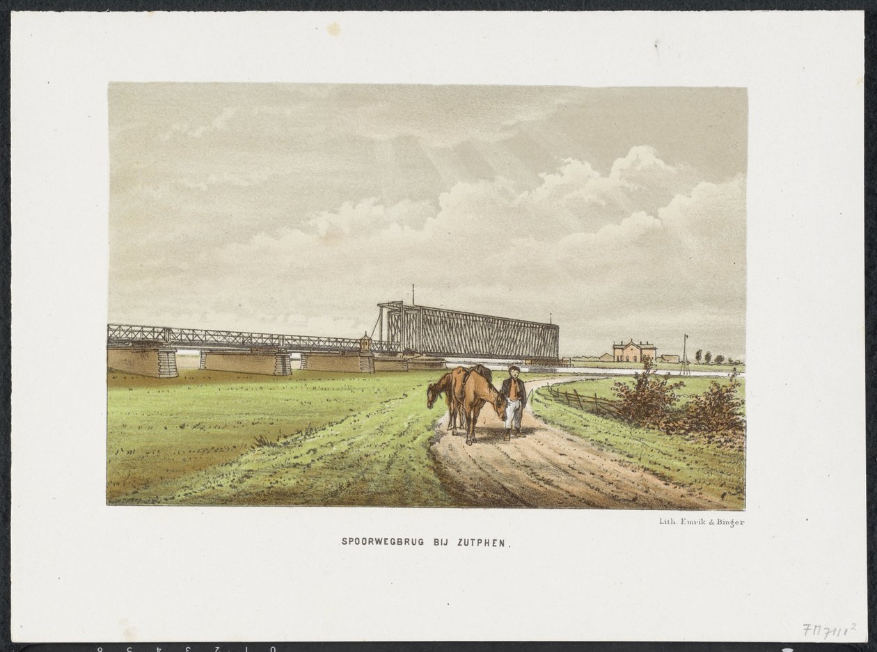 Starý most IJssel poblíž Zutphen, 1865 Železniční most ve Westervoortu (název na objektu) Hlavní železniční mosty v Nizozemsku (název série) od Anonymous