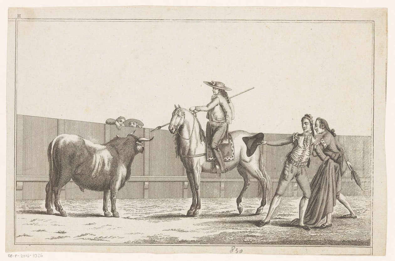 Picador míří kopím na býka Coleccion de las principales suertes de una corrida de toros (název série na objektu) Sbírka nejdůležitějších býčích manévrů (název série) od Anonymous