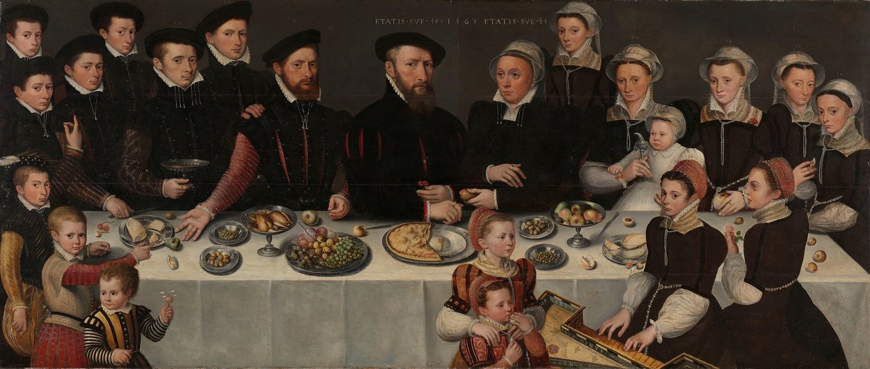 Pierre de Moucheron (1508-67), jeho manželka Isabeau de Gerbier, jejich osmnáct dětí, jejich zeť Allard de la Dale a jejich první vnouče od Anonymous