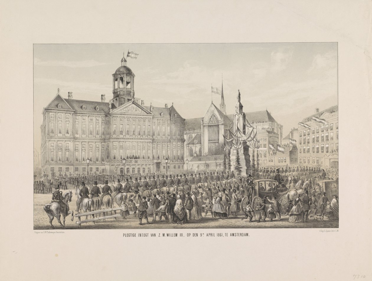 Slavnostní vstup H. M. Willema III., 9. dubna 1861, v Amsterdamu (titul na předmětu) od Anonymous