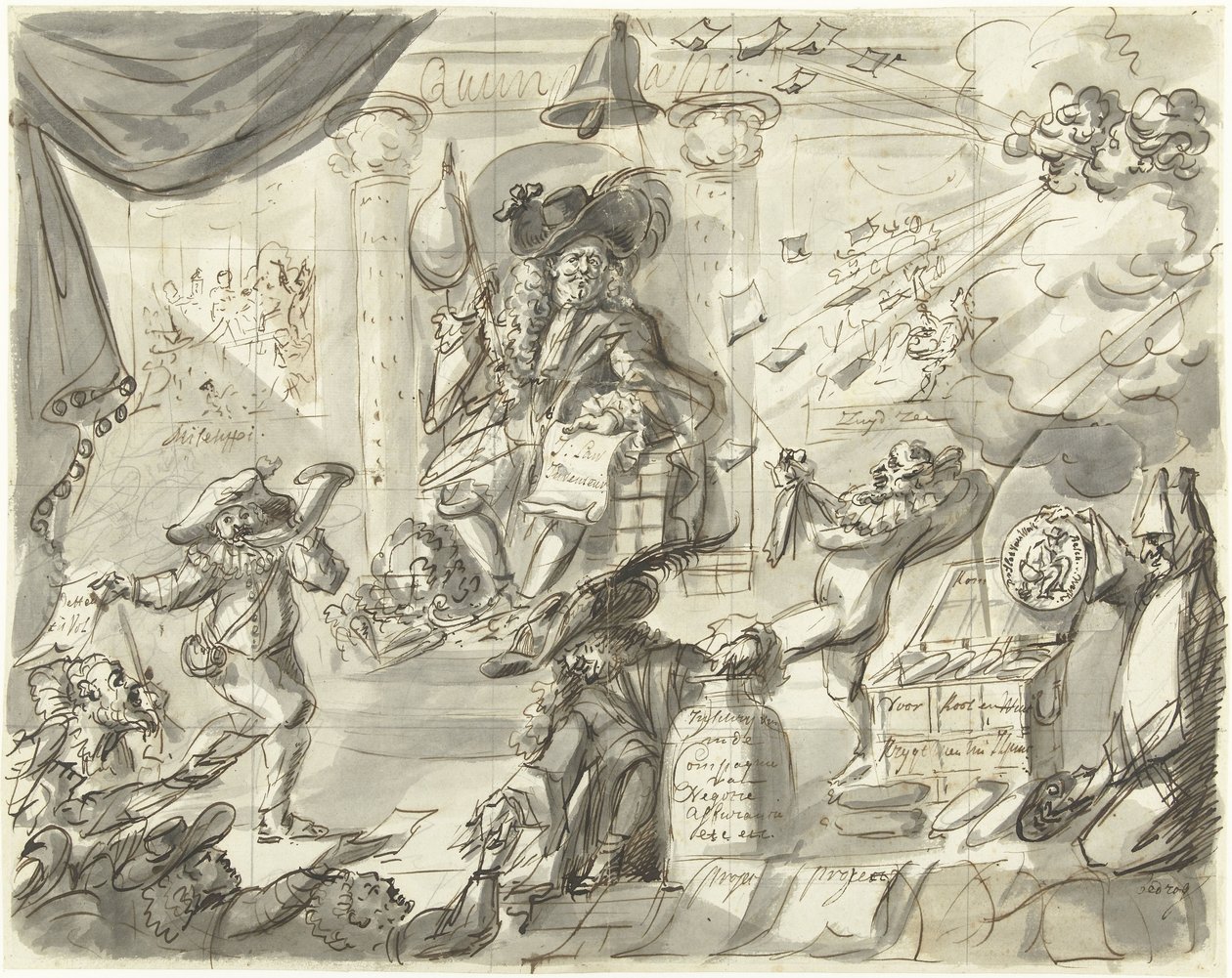 Quincampoix nebo velký prodavač větru a zelí, 1720 The Great Scene of Folly (extra kusy) (název série) od Anonymous