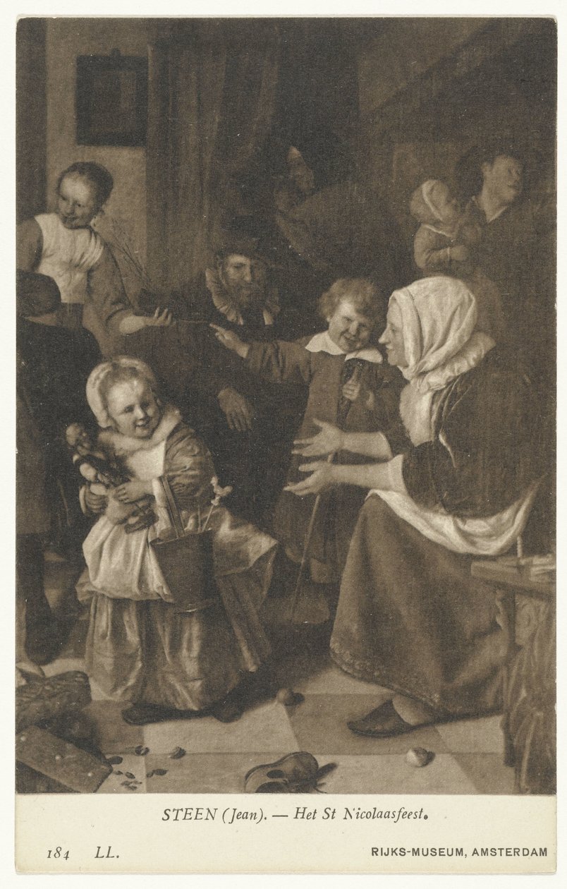 Reprodukce obrazu Svátek svatého Mikuláše od Jana Steena Svátek svatého Mikuláše (název na předmětu) Rijks-Museum, Amsterdam (název série) od Anonymous