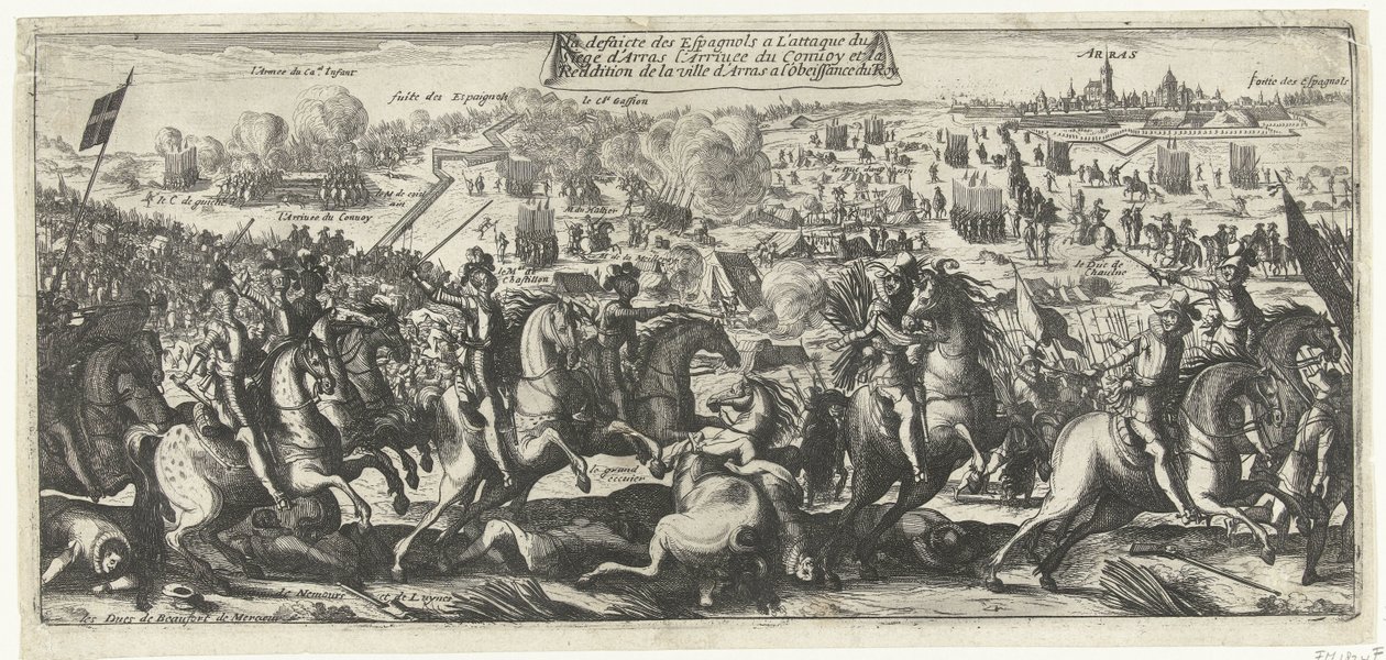 Ruiter Gevecht v Arras, 1640 Porážka Španělů při útoku na obléhání Arrasu Příjezd konvoje a kapitulace města Arras do poslušnosti krále (název na předmět) od Anonymous