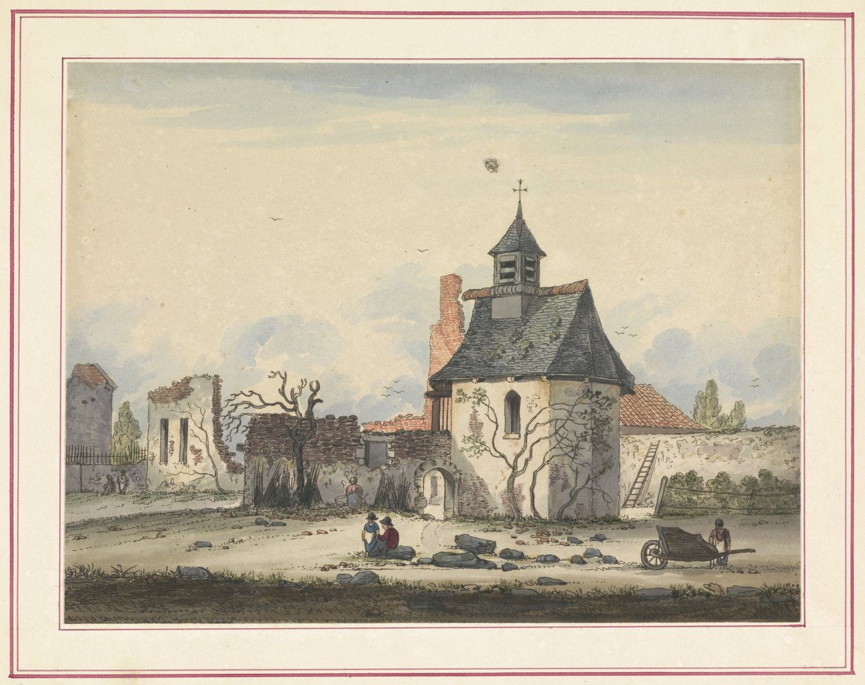Zřícenina Hougoumont Sedm desek Waterloo a jeho okolí (název série) od Anonymous