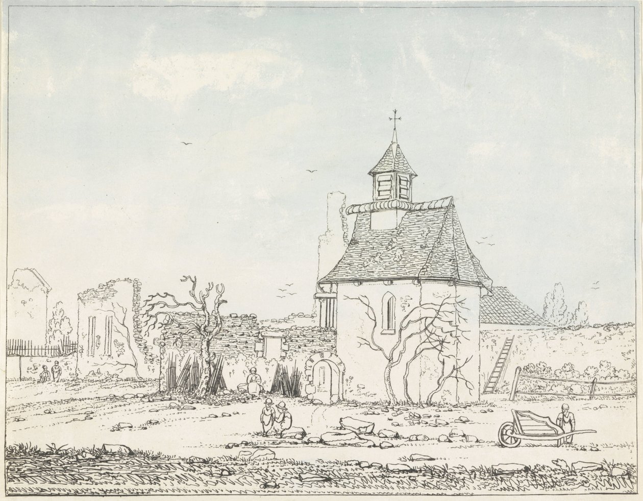 Ruiny Hougoumont Sedm desek Waterloo a jeho okolí (název série) od Anonymous