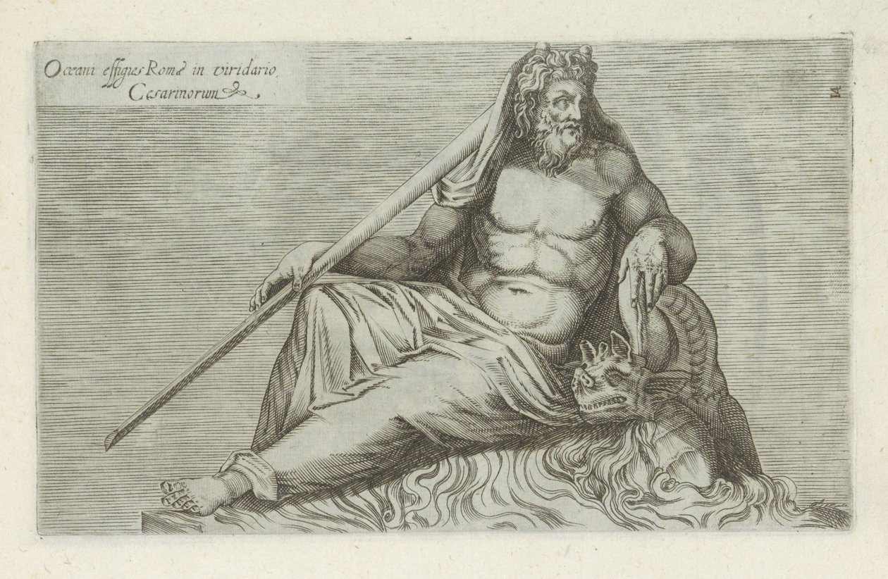 Sochař van Oceanus Portrét Oceana z Říma v zelené zahradě Caesarů (název na objektu) Starožitné sochy v Římě (název série) Ikony starověkých soch města Říma, které jsou vidět na veřejných místech (název série) od Anonymous