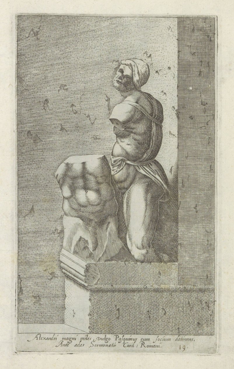 Sochař van Pasquino Voják Alexandra Velikého, běžně známý jako Pasquinus, držící Phocia (...) (titul na předmětu) Starožitné sochy v Římě (název série) Ikony starověkých soch města Říma, které jsou vidět na veřejných místech (název série) od Anonymous
